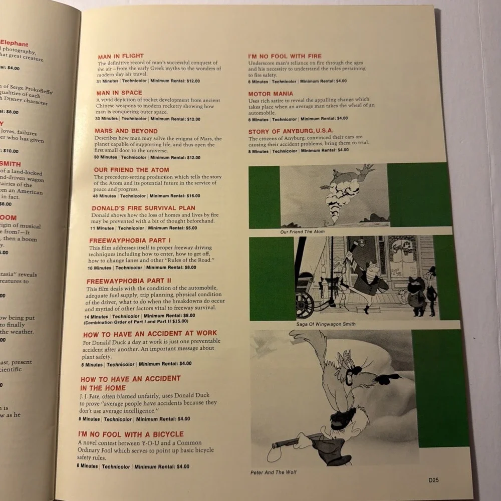 Walt Disney Entertainment Motion Pictures 1970-1971 Catalog of 16mm films rental